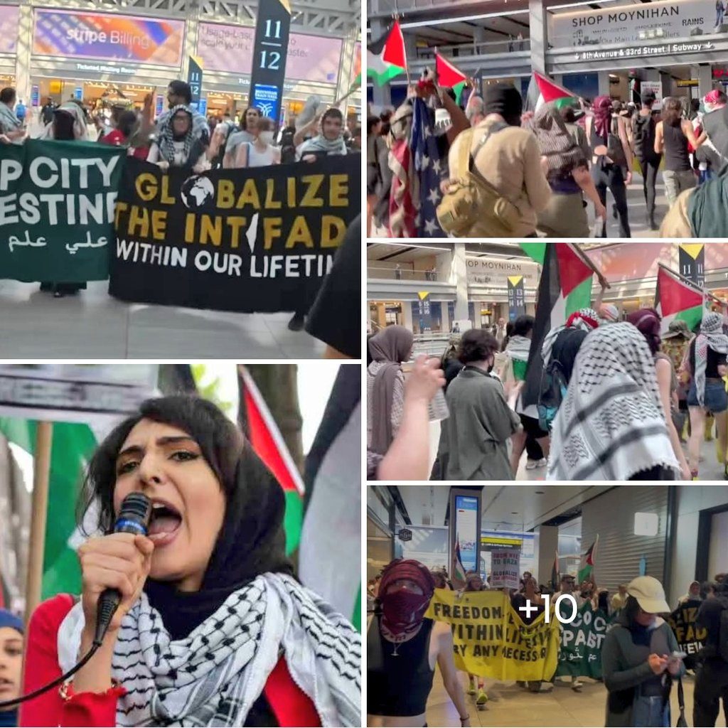 Los activistas pro iran y palestinos descubren el caos en la estación de Penn de Nueva York