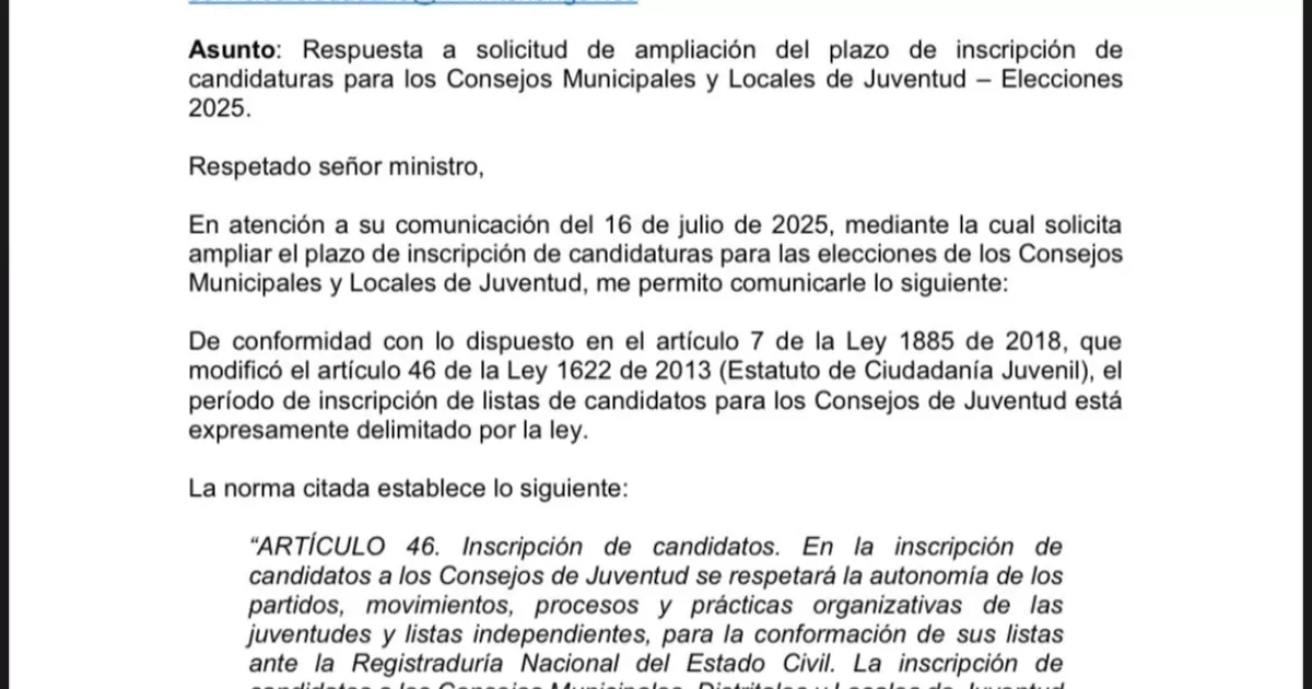 La inscripción para el Consejo Juvenil debe obedecer la ley