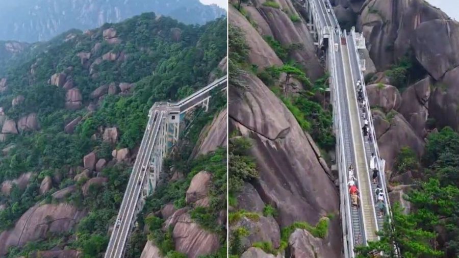 China inaugura la impresionante red de escaleras móviles que permite subir a la montaña en 10 minutos