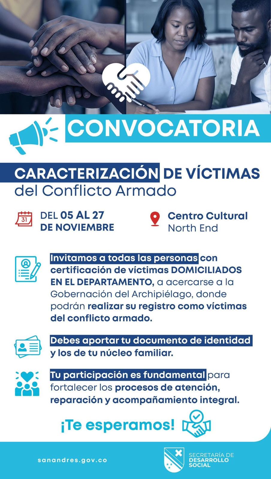 Convocatoria para la caracterización de víctimas del conflicto armado en San Andrés